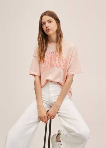 Mango Camiseta algodón estampado oferta