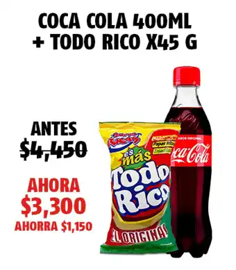 Oxxo Coca Cola 400ml + Todo Rico 45g oferta