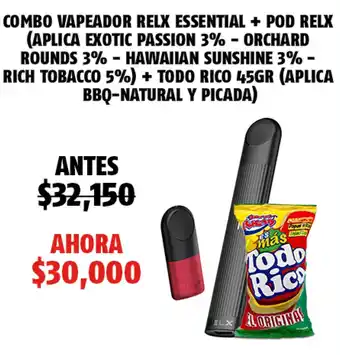 Oxxo Combo Vapeador Relx Essential + Pod Rlx + Todo Rico 45g oferta
