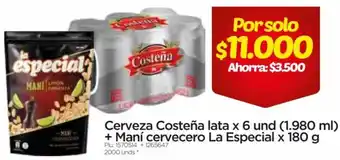 Surtimax Cerveza Costeña Lata x 6Und + Maní Cervecero La Especial 180g oferta
