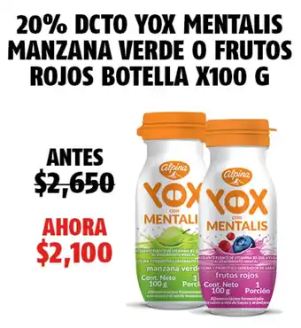 Oxxo Yox Mentalis Manzan Verde o Frutos Rojos Botella x 100g oferta