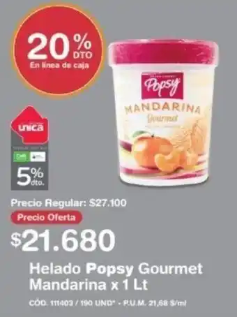 Helado Popsy Gourmet Mandarina x 1lt
