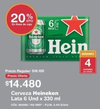 Makro Cerveza Heineken lata 6 und x 330ml oferta
