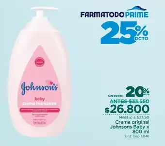 FarmaTodo Crema Original Johnson's Baby x 800ml oferta