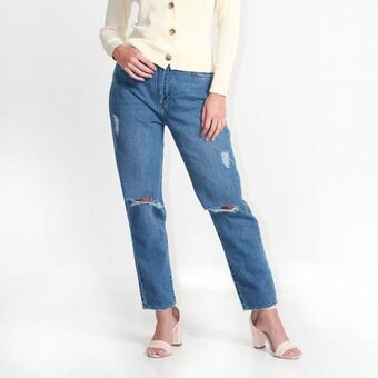 Fuera de Serie Jean mom tiro alto bota recta oferta