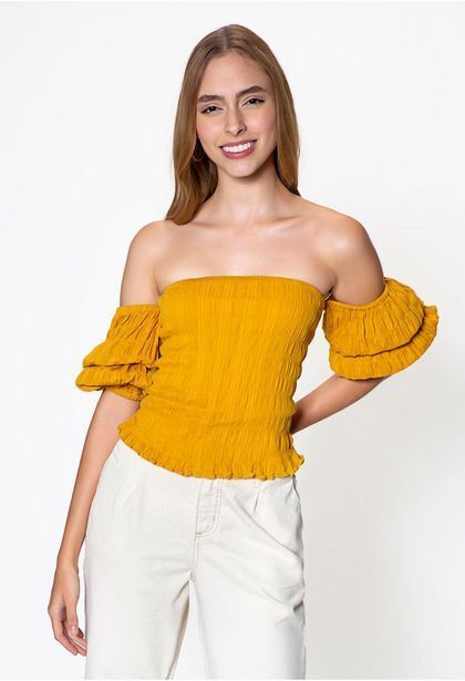 ELA Blusa campesina con manga puff oferta