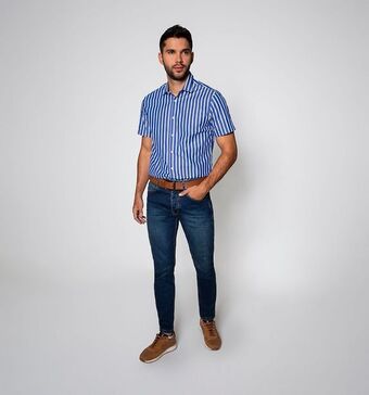 Studio F Camisa maga corta rayas slim fit oferta