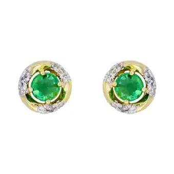 Kevin's Joyeros Topos en oro amarillo de 18 kilates, con 2 esmeraldas centrales de 0.35 ct y decoración en diamantes de 0.10 ct, 3.50 mm. de oferta
