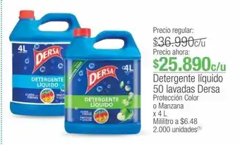 Jumbo Detergente líquido 50 lavadas dersa protección color o manzana x 4 l oferta