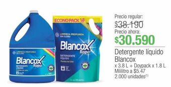 Jumbo Detergente líquido blancox x 3.8 l + doypack x 1.8 l oferta