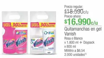 Jumbo Quitamanchas en gel vanish rosa o blanco x 1.800 ml + doypack x 800 ml oferta