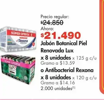 Metro Jabón botanical piel lux x 8un ó antibacterial rexona x 8un oferta