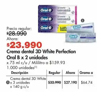 Metro Crema dental 3d white perfection oral b x 2un oferta