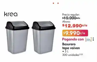 Metro Basurero tapa vaiven krea 5l oferta