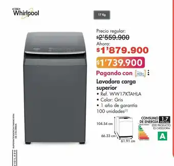 Metro Lavadora carga superior whirlpool oferta