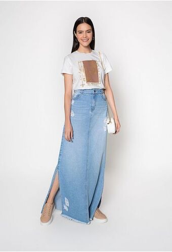 Falda en denim larga con aberturas costa