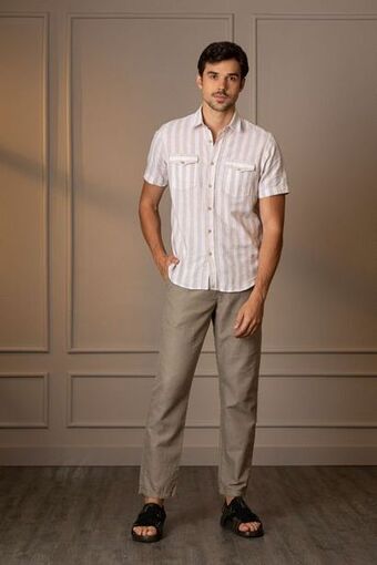 Vélez Pantalón chino regular fit de lino para hombre casual oferta