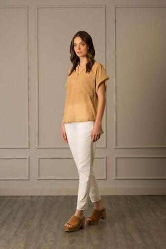 Vélez Camisa manga corta neruda para mujer tela con brillo dorado oferta