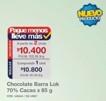 Makro Chocolate Barra Lok 70% Cacao x 85g 2 unds oferta