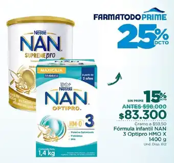 FarmaTodo Fórmula Infantil NAN Optipro 3 1400g oferta