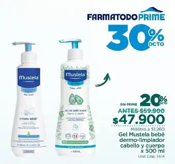 FarmaTodo Gel Mustela Bebé Dermo-Limpiador Cabello y Cuerpo x 500ml oferta