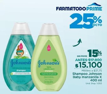 FarmaTodo Shampoo Johnson's Baby Manzanilla x 400ml oferta