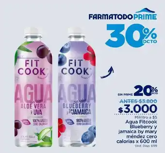 FarmaTodo Agua Fit Cook Blueberry y Jamaica by Mary Méndez Cero Calorias x 600ml oferta