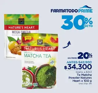 FarmaTodo Te Matcha Powder Natures Heart x 100g oferta