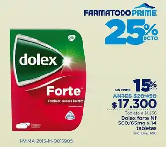 FarmaTodo Dolex Forte 500/65mg x 14 tabletas oferta