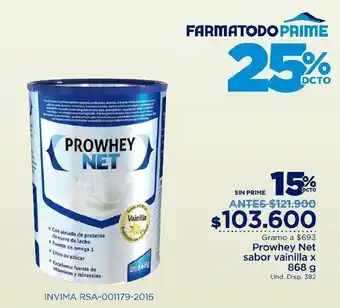 FarmaTodo Prowhey Net Sabor Vainilla x 868g oferta