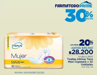 FarmaTodo Toallas Íntimas Tena maxi Gigapack x 30 unidades oferta