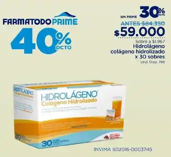 FarmaTodo Hidrolágeno Colágeno Hidrolizado x 30 sobres oferta