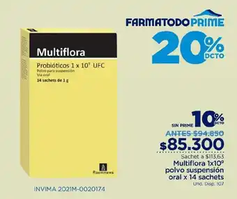 FarmaTodo Multiflora Probióticos Polvo para Suspensión Oral x 14 sachets oferta
