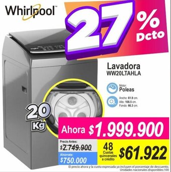 Alkomprar Whirlpool Lavadora WW20LTAHLA 20kg oferta