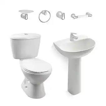 Tienda Cerámica Corona Combo manantial blanco: sanitario, lavamanos con pedestal, grifería y accesorios oferta