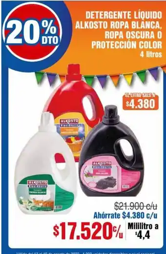 Alkosto Detergente Liquido Alkosto Ropa Blanca, Ropa Oscura o Proteccion Color 4 litros oferta