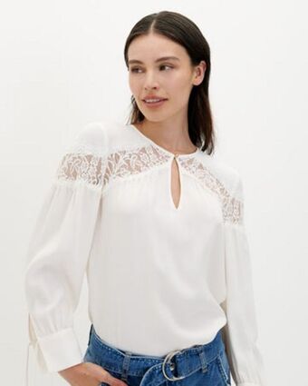 Julio Blusa detalles de encaje velado oferta