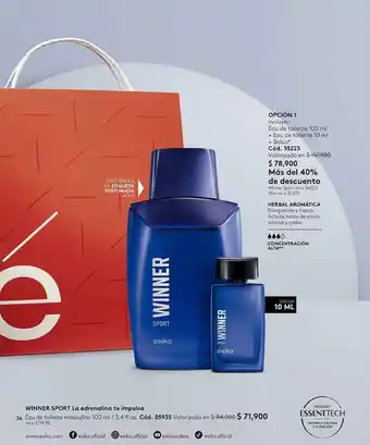 Ésika Winner Sport la adrenaline te impulsa Eau de toilette masculino 100ml / 3,4 fl. oz oferta