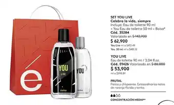 Ésika Set You Live Eau de Toilette 90ml + You Eau de Toilette 50ml + Bolsa oferta