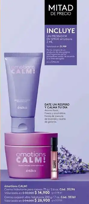 Ésika émotions CALM Crema Hidratante para Manos 75g / 2.6oz oferta