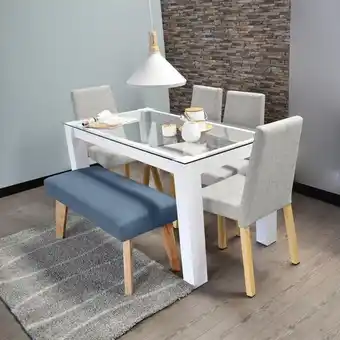 Éxito Mesa de comedor turin jg6 blanco + silla viena plata + butaco viena indigo oferta