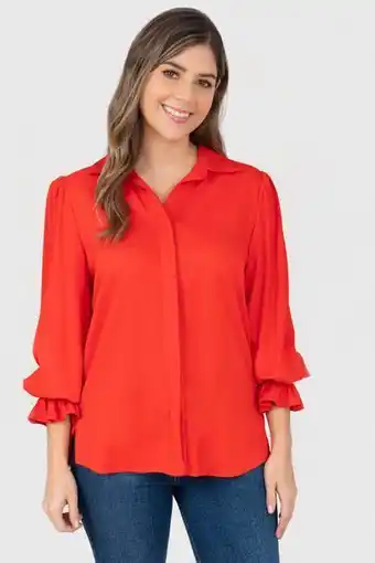 Unipunto Blusa camisera manga 3/4 puño ruchado y bolero oferta
