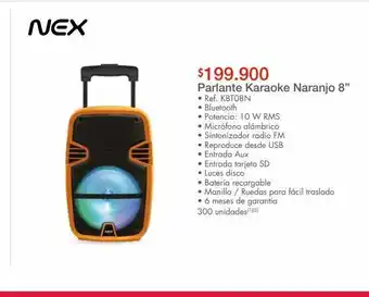 Metro Parlante karaoke naranjo 8" nex oferta