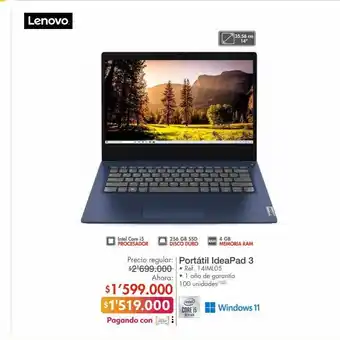 Metro Computador portátil ideapad 3 lenovo oferta