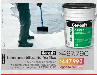Easy Impermeabilizante ceresit ac 200 acriton verde x 19l oferta