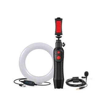 Alkosto Kit ik multimedia aro de luz 15 cm con micrófono y trípode negro oferta