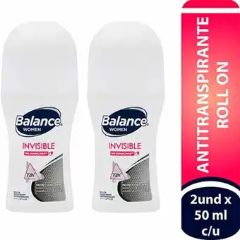 MegaTiendas Desodorante roll on balance invisible women 2 unds x 50 ml c/u oferta