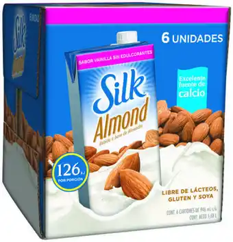 Silk bebida de almendras sabor vainilla sin azúcar 6 unidades / 32 oz / 946 ml