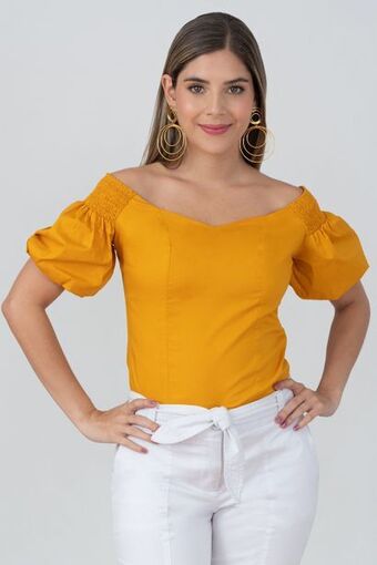 Unipunto Blusa off shoulders manga corta con hombros resortados oferta