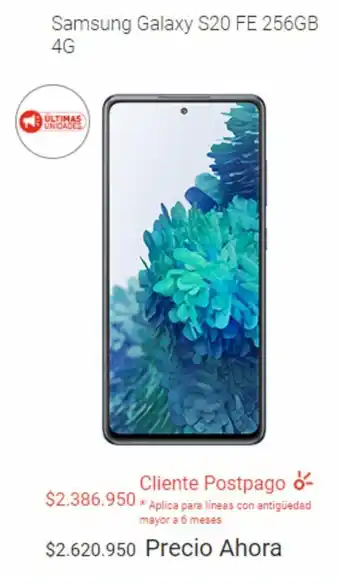 Claro Samsung Galaxy S20 FE 256GB 4G oferta